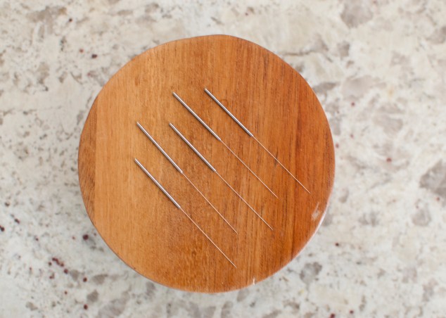 Acupuncture needles on round lid
